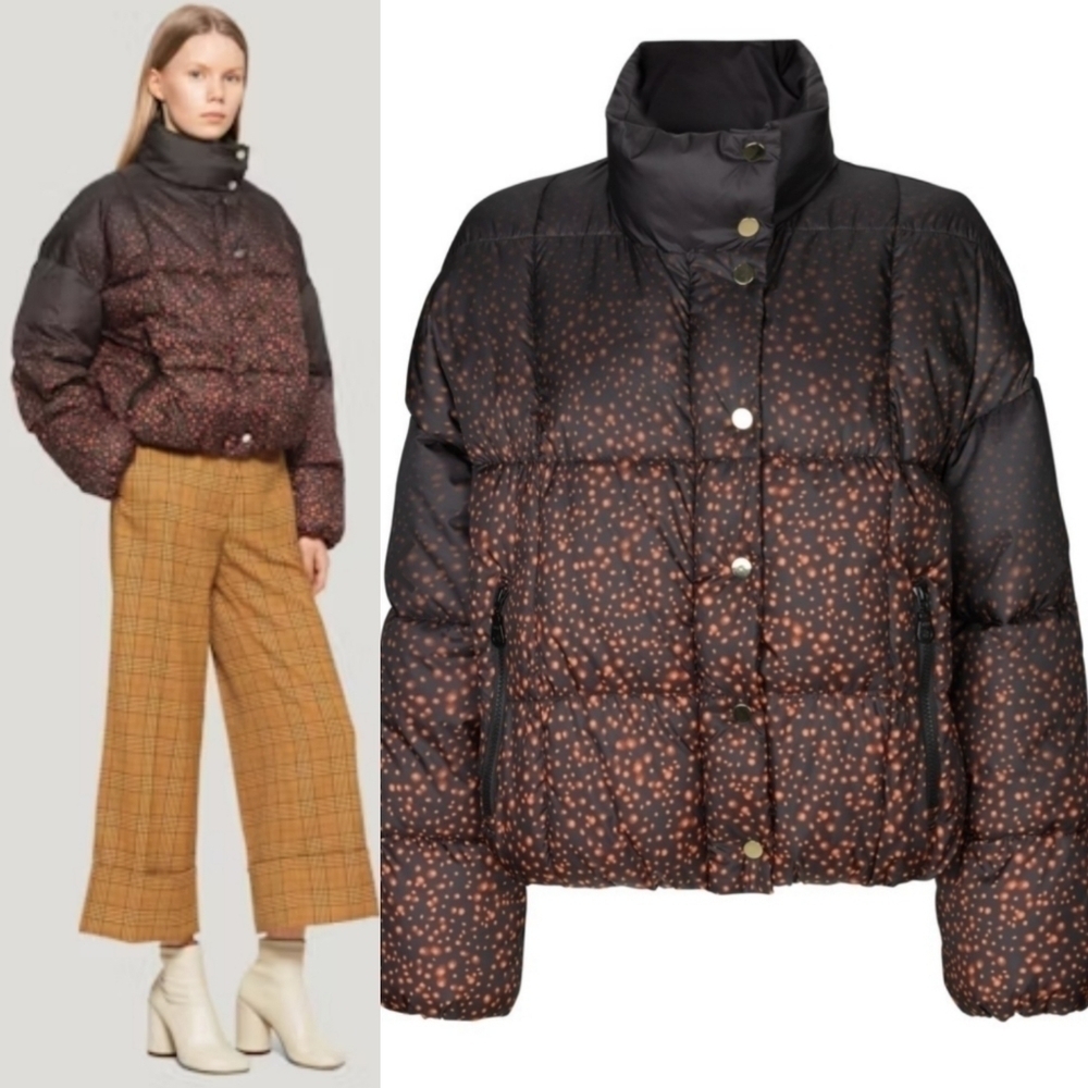 New Baum Und Pferdgarten Brietta Zip Button Front Orange Light Puffer Jacket